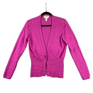 Talbots Pure Cashmere V‎ Neck One Button Cardigan Magenta Pink Women's M